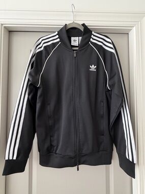 adidas Black Track Jacket with White Three-Stripes